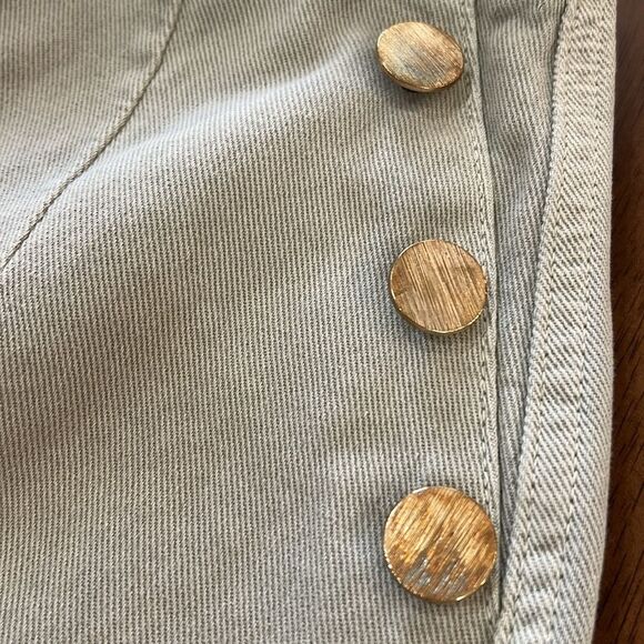 Zara Sailor Wide Leg Cropped Jeans Light Mint Green High Rise Gold Buttons Sz 10 - Picture 7 of 8